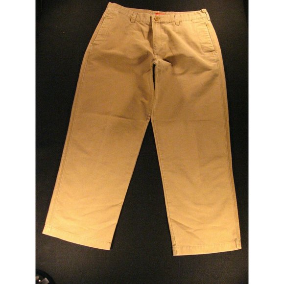 IZOD Khaki Mens Pants 36 x 30 Khaki Brown Straight Denim Slash Pockets - Picture 1 of 9